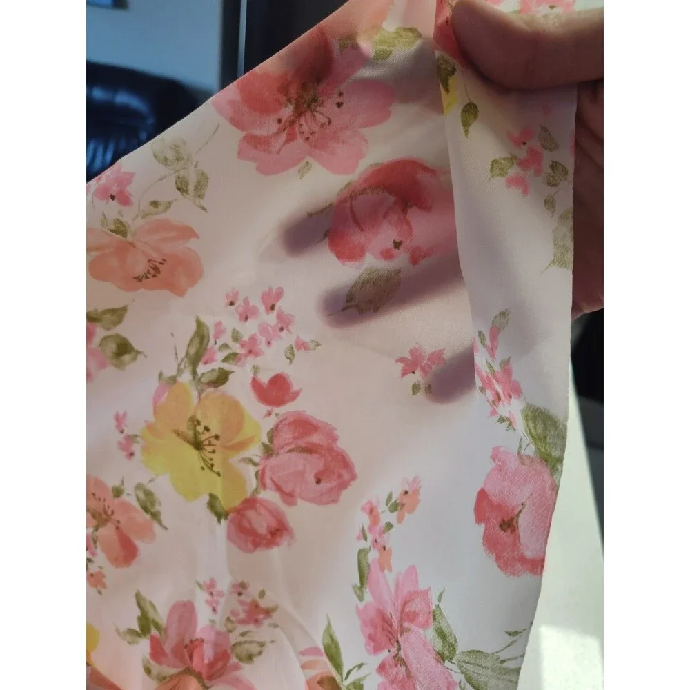 Vintage 1950s Nylon Taffeta Fabric Pink & Yellow Flowers Stiff Swishy 6 Yd 45